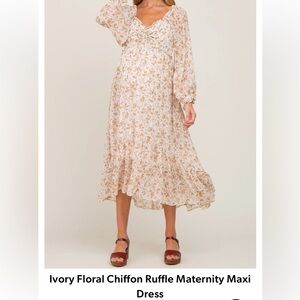 PinkBlush Maternity Ivory Floral Chiffon Ruffle Maxi Dress